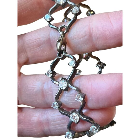 Cz Diamond & sterling Silver Tennis Bracelet 7" Elegant Lattice Design - Picture 3 of 9